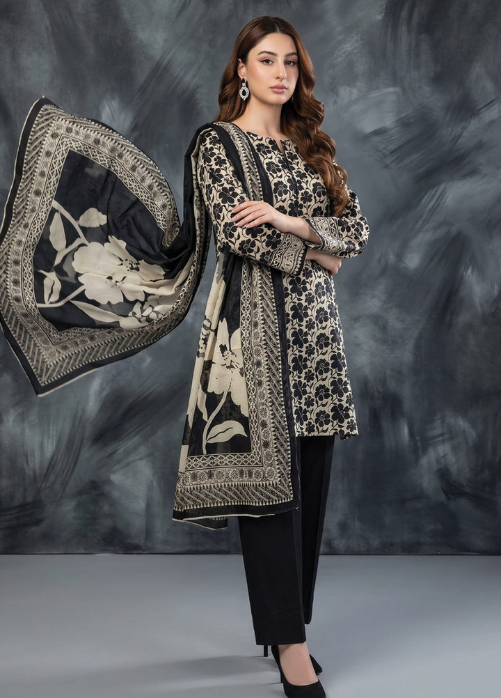 Black N White by Regalia Textiles Unstitched Printed Lawn 3 Piece Suit RG26UBNW D-02 - Casual Collection
