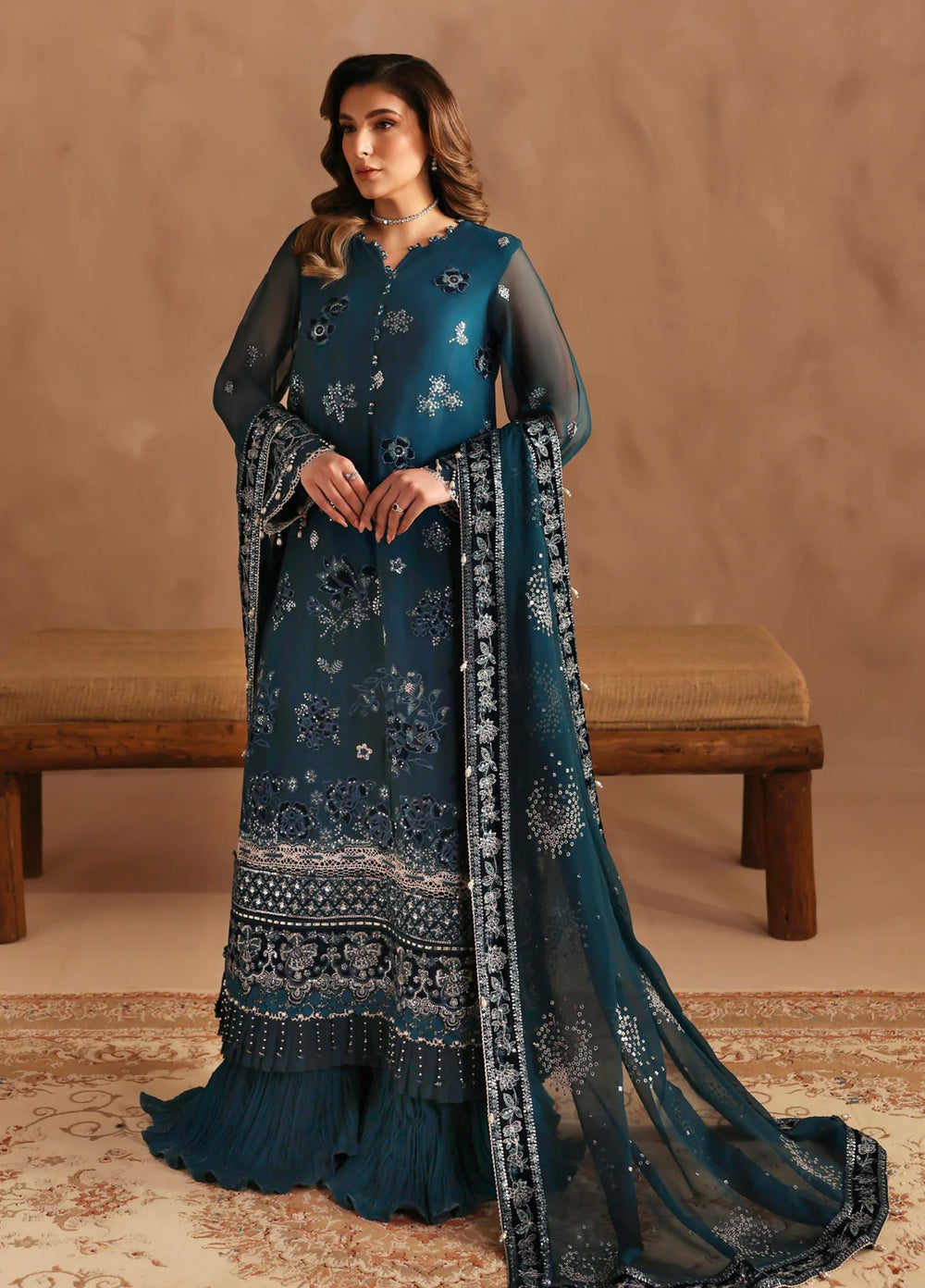 Neorah by Xenia Formals Unstitched Chiffon Embroidered 3 Piece Suit XE26UN D-02 KAIFIYA - Festive Collection