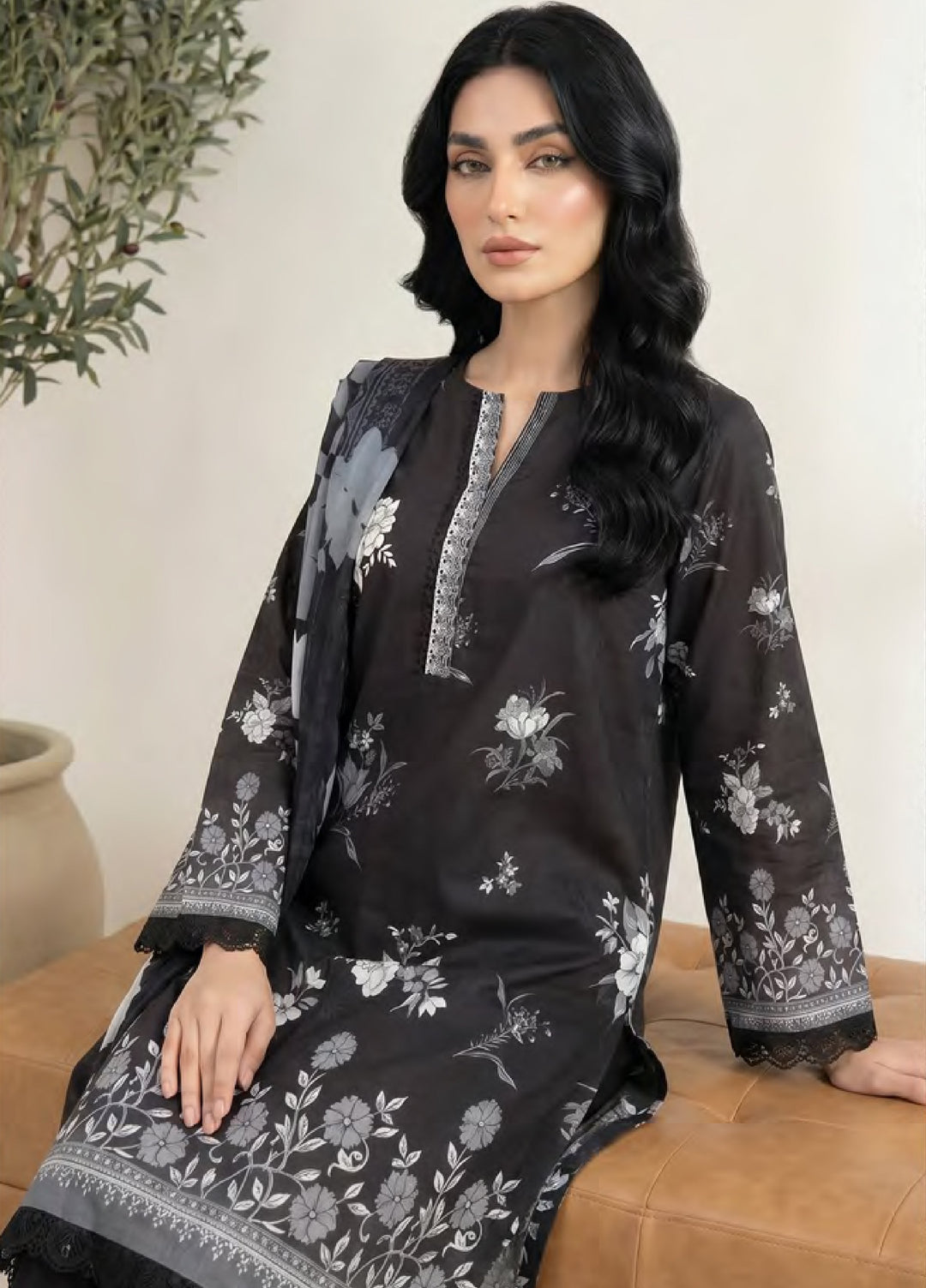 Monochrome by Lakhany Unstitched Printed Lawn 3 Piece Suit LSM26ULM Lakhany LG-SG-0133 - Casual Collection