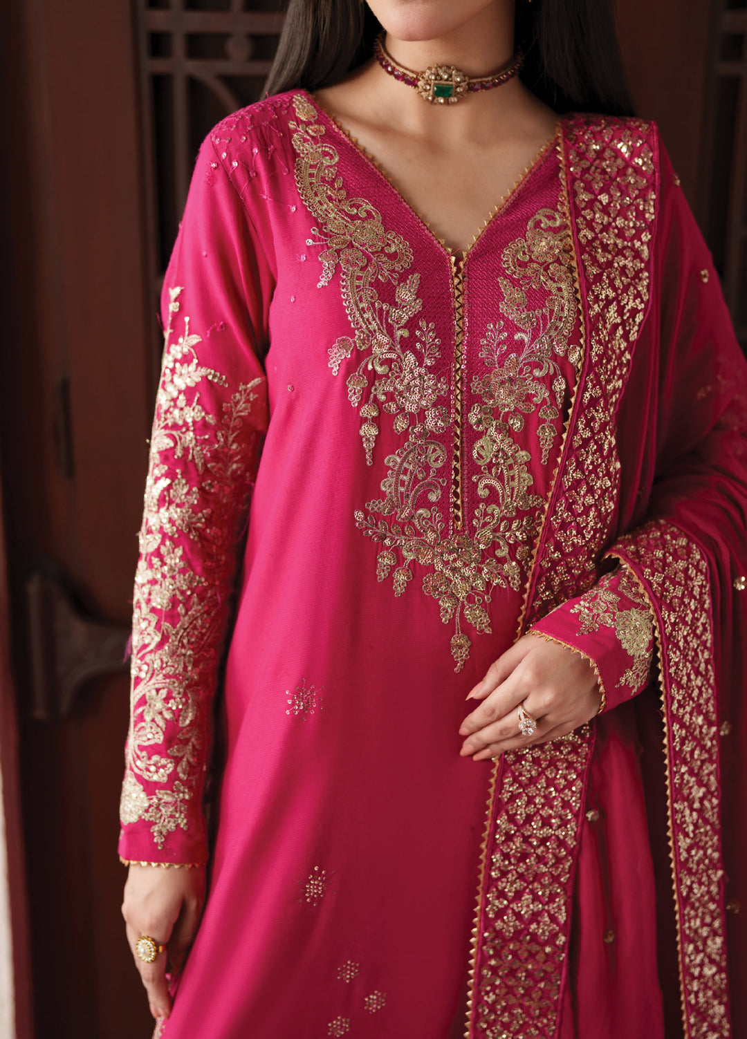 Shagun by Neeshay Unstitched Embroidered Raw Silk 3 Piece Suit NSH26US Parisa - Festive Collection