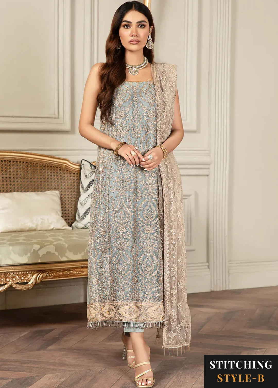 Zarif Women Unstitched Embroidered Net 3 Piece Suit ZR26UFC ICEBERG - Festive Collection