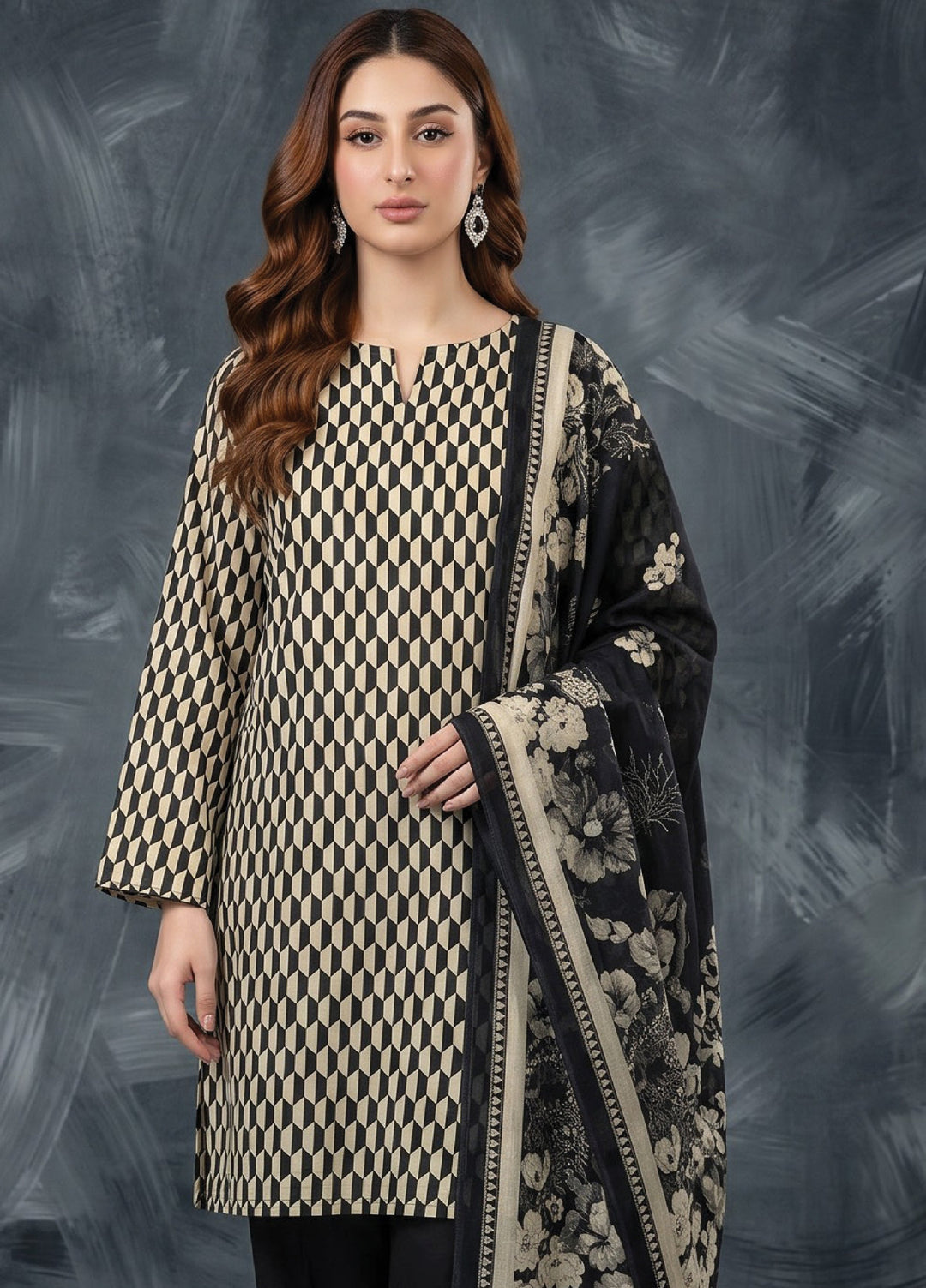 Black N White by Regalia Textiles Unstitched Printed Lawn 3 Piece Suit RG26UBNW D-10 - Casual Collection