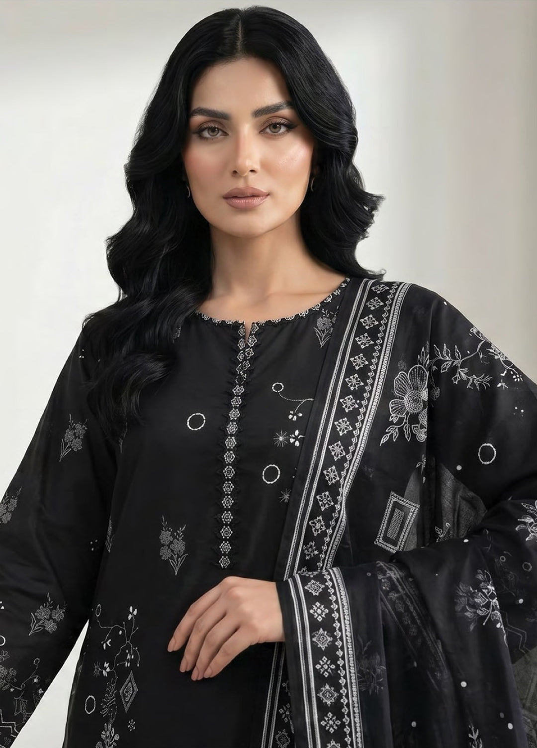 Monochrome by Lakhany Unstitched Printed Lawn 3 Piece Suit LSM26ULM Lakhany LG-RL-0480 - Casual Collection