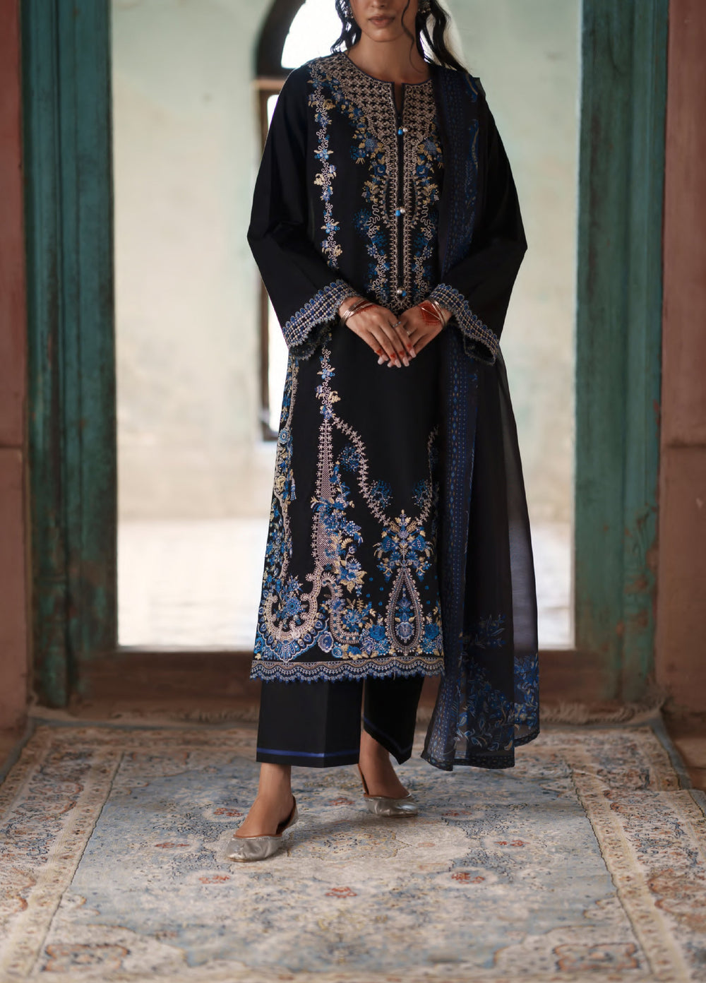 Before Sunset by Casual Lite RTW Embroidered Cotton Lawn 3 Piece Suit CL26PBS Midnight Royalty - Casual Collection