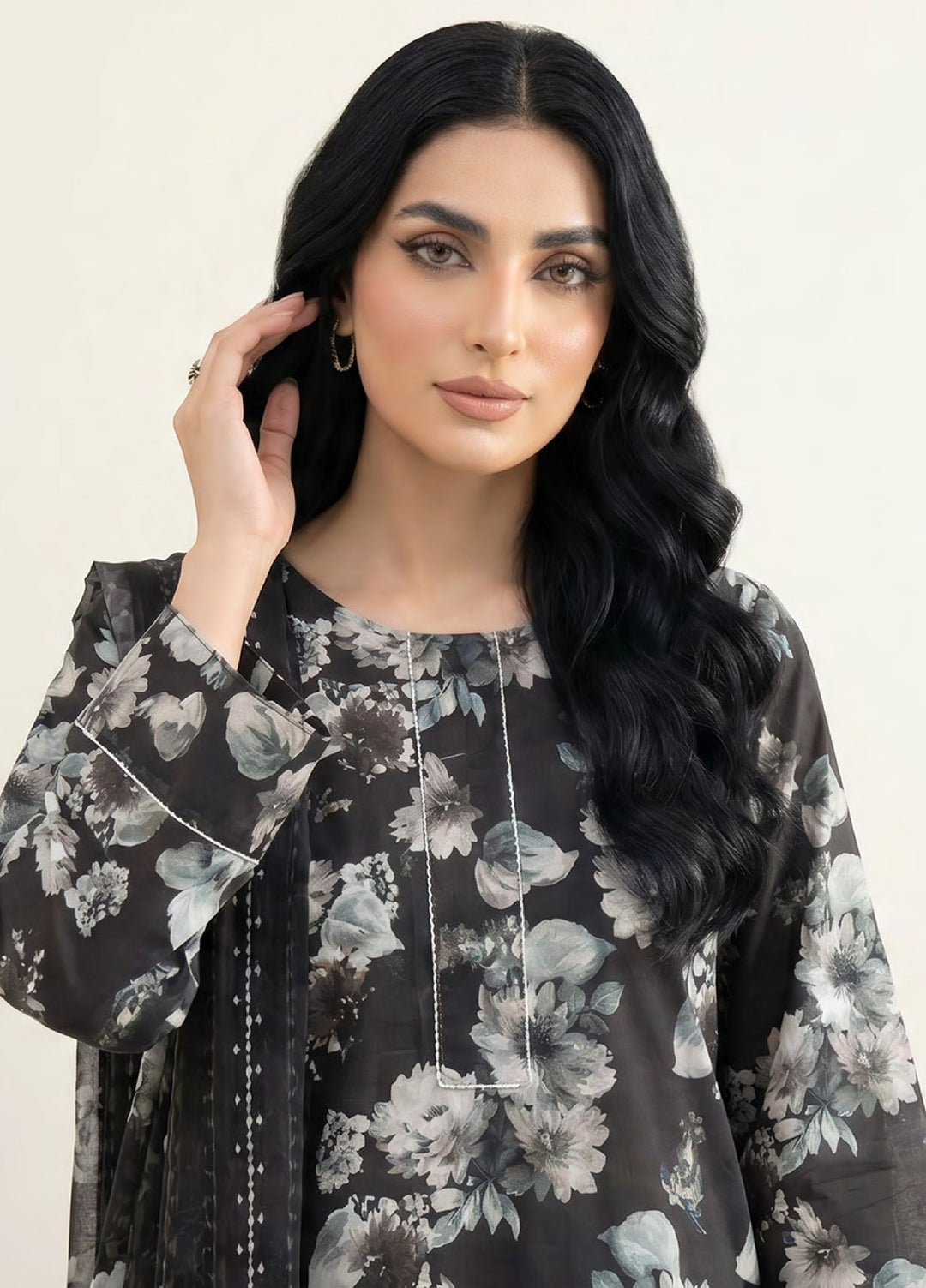 Monochrome by Lakhany Unstitched Printed Lawn 3 Piece Suit LSM26ULM Lakhany LG-RL-0479 - Casual Collection