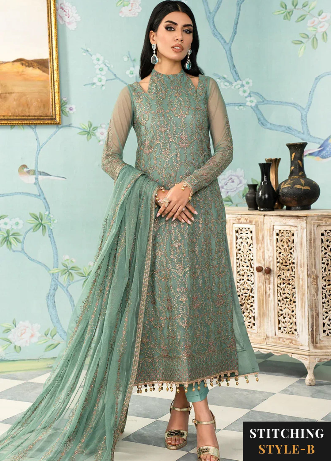 Zarif Women Unstitched Embroidered Net 3 Piece Suit ZR26UFC ZAF 11 ABSHAAR - Festive Collection