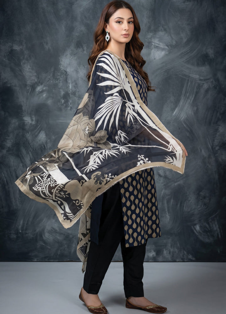 Black N White by Regalia Textiles Unstitched Printed Lawn 3 Piece Suit RG26UBNW D-08 - Casual Collection