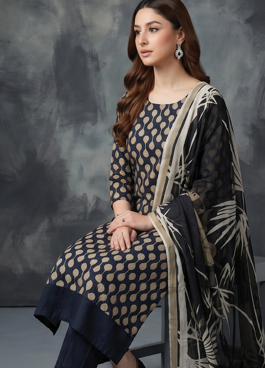 Black N White by Regalia Textiles Unstitched Printed Lawn 3 Piece Suit RG26UBNW D-08 - Casual Collection