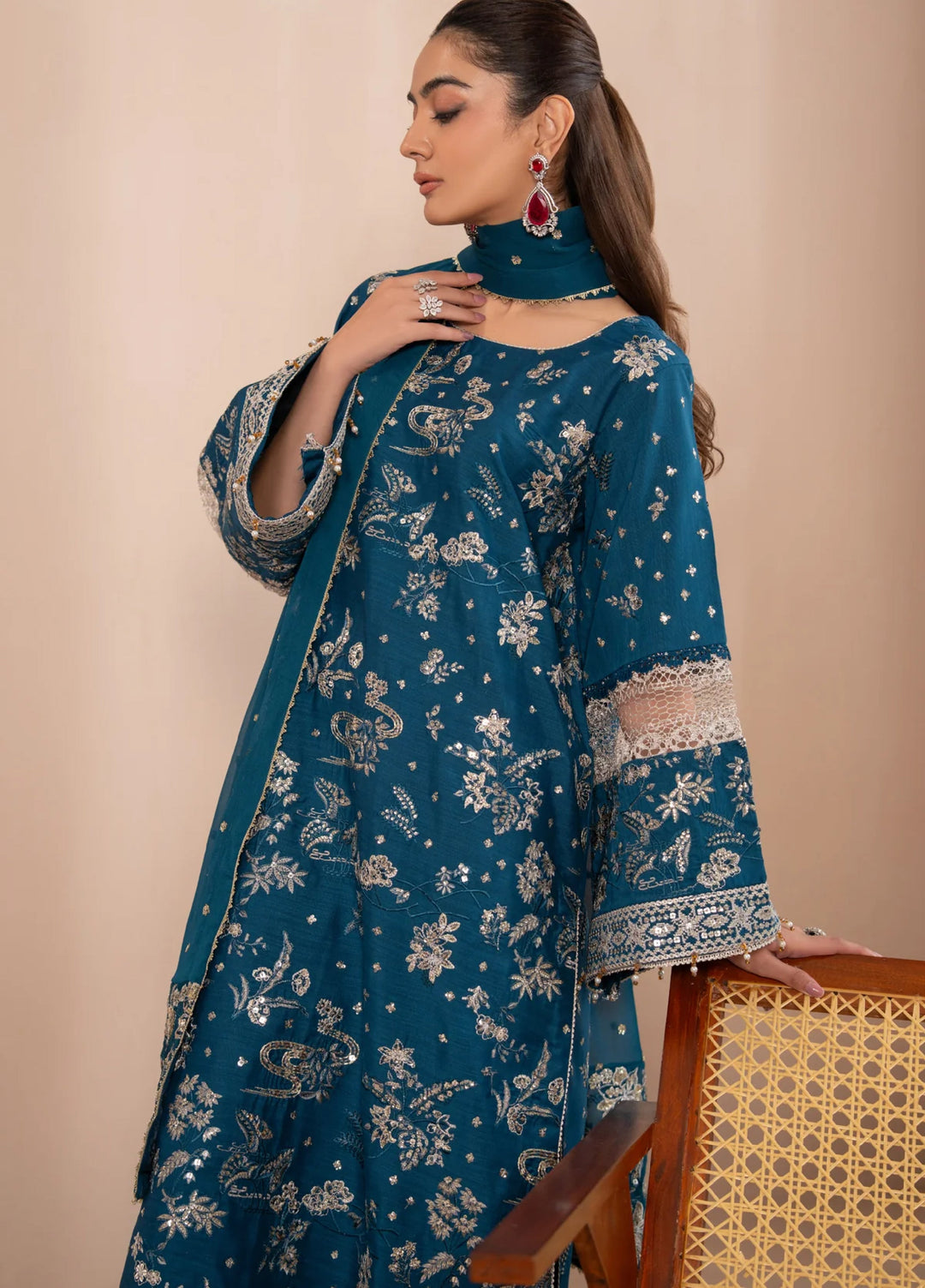 Zaeva by Xenia Formals Unstitched Embroidered Raw Silk 3 Piece Suit XE26UZF D-02-SAZIL - Festive Collection