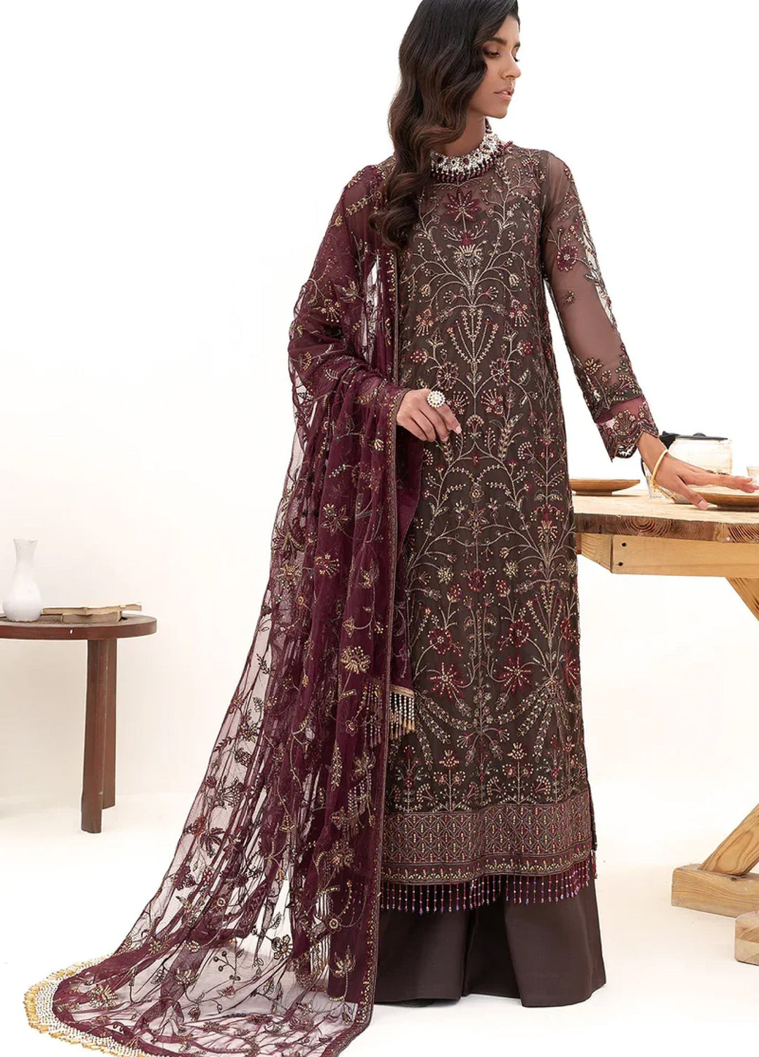 Zarif Women Unstitched Embroidered Net Saree ZR26UFC ZN 10 Muse - Festive Collection