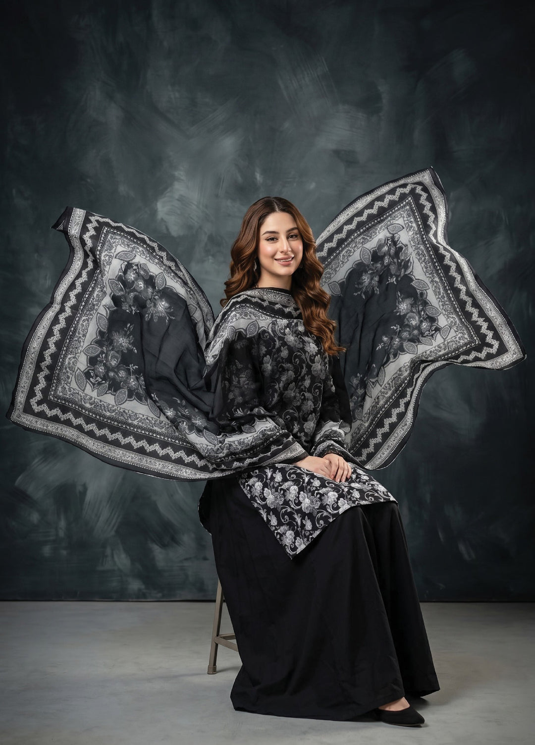 Black N White by Regalia Textiles Unstitched Printed Lawn 3 Piece Suit RG26UBNW D-07 - Casual Collection