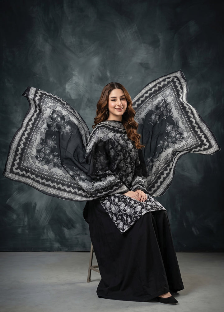 Black N White by Regalia Textiles Unstitched Printed Lawn 3 Piece Suit RG26UBNW D-07 - Casual Collection