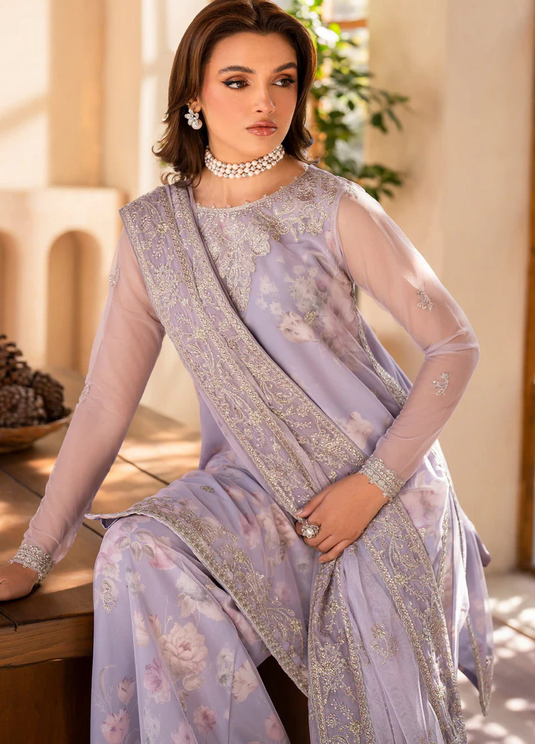 Zarif Women Unstitched Embroidered Net 3 Piece Suit ZR26UFC LOTUS - Festive Collection