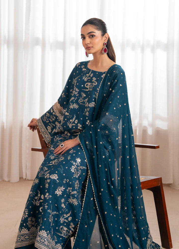 Zaeva by Xenia Formals Unstitched Embroidered Raw Silk 3 Piece Suit XE26UZF D-02-SAZIL - Festive Collection