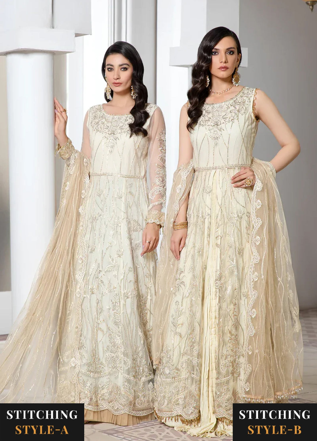 Zarif Women Unstitched Embroidered Net 3 Piece Suit ZR26UFC IVORY - Festive Collection