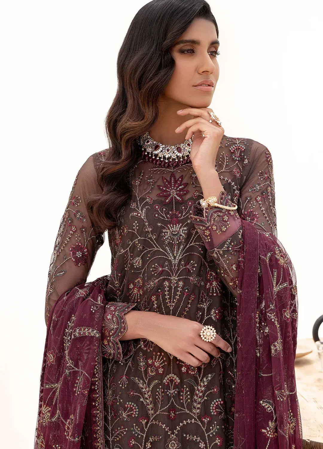 Zarif Women Unstitched Embroidered Net Saree ZR26UFC ZN 10 Muse - Festive Collection