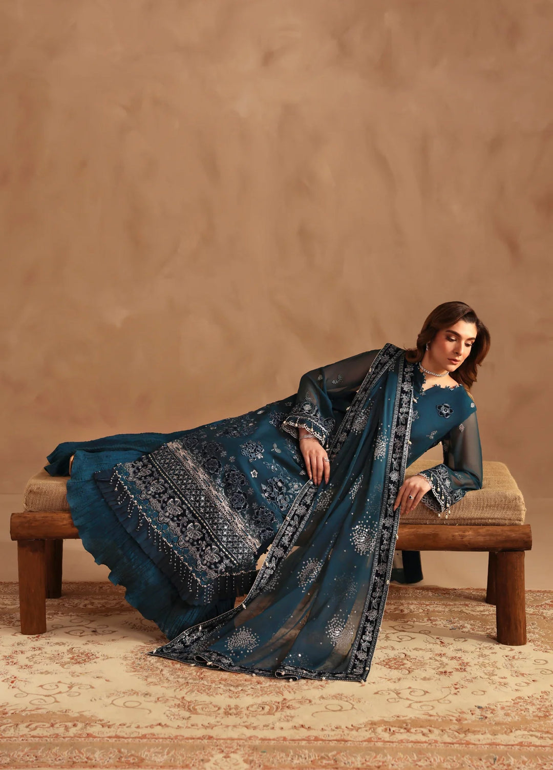 Neorah by Xenia Formals Unstitched Chiffon Embroidered 3 Piece Suit XE26UN D-02 KAIFIYA - Festive Collection
