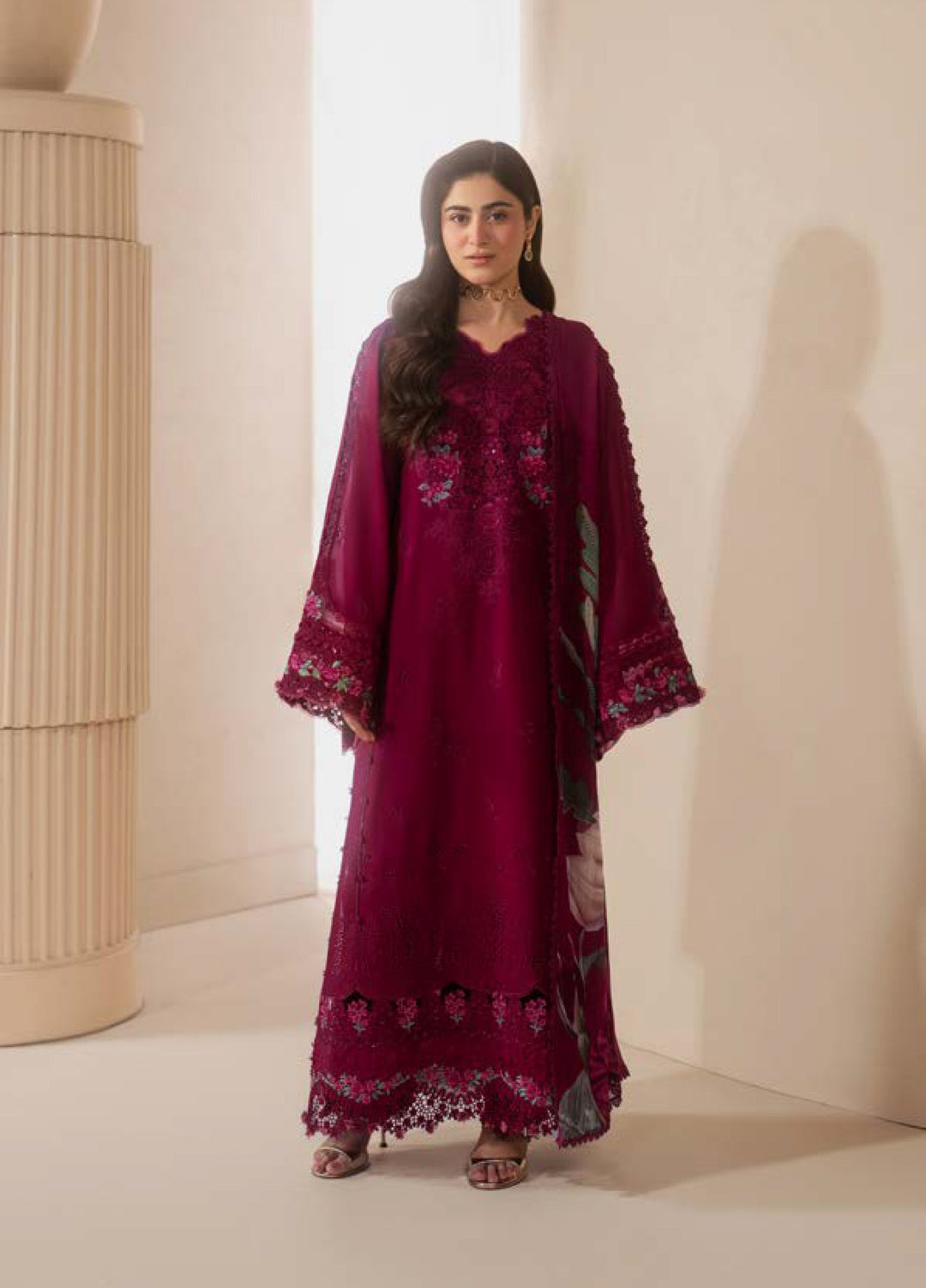 E-Craft by Elaf Unstitched Printed Lawn 3 Piece Suit EHC-4A Garnet - Casual Collection