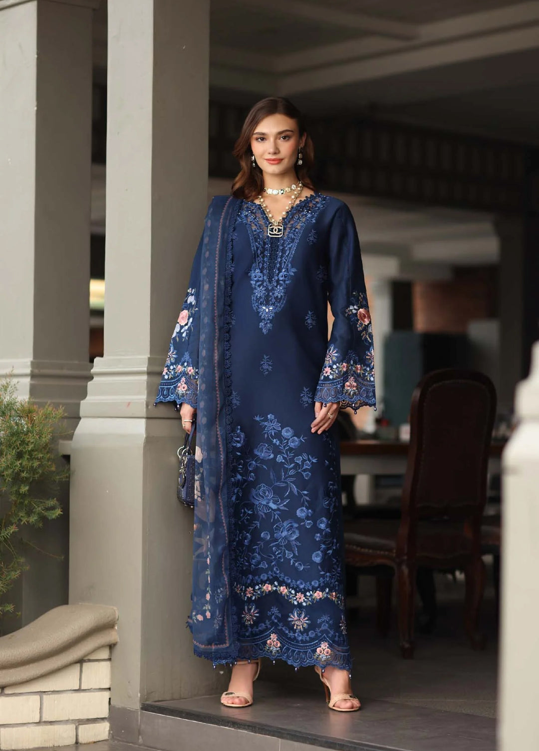Noor Luxe by Saadia Asad Unstitched Chikankari Embroidered Lawn 3 Piece Suit SA26UNL D-11 IND-IRA - Summer Collection