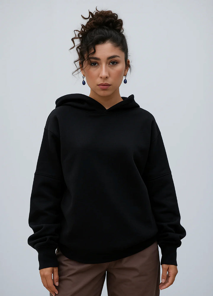 Movement Unisex Western 1 Piece Printed Fleece Tehreek Relaxed Hoodie Black - Winter Collection