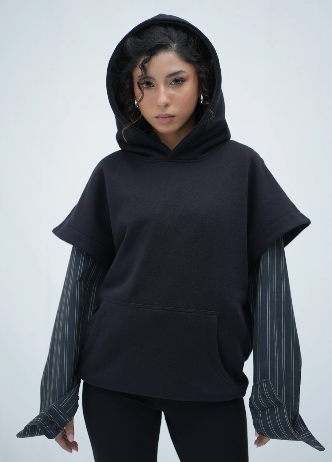 Movement Unisex Western 1 Piece Printed Fleece Tehreek Sleeveless Hoodie Black - Winter Collection