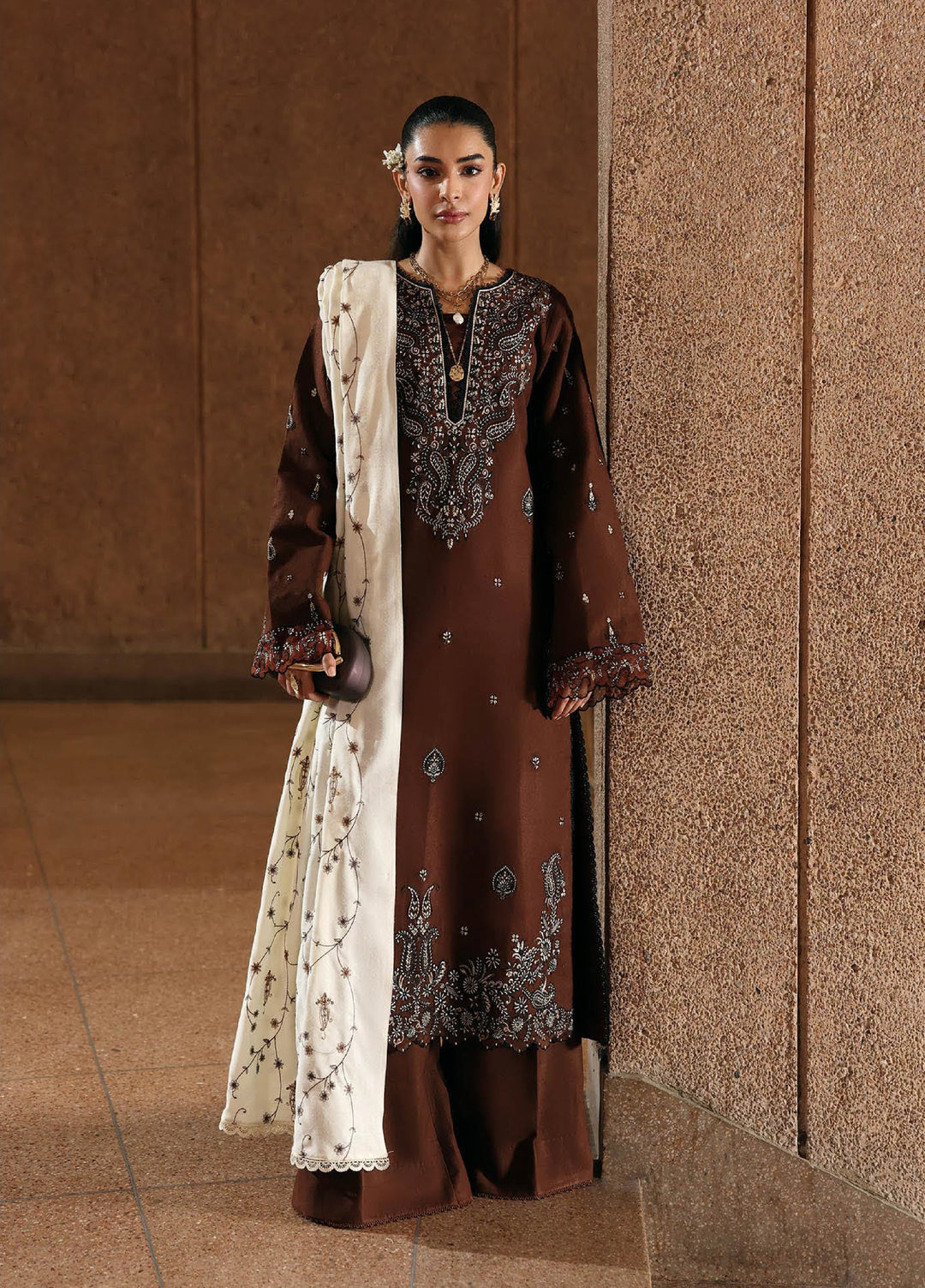 Rajbari Premium Unstitched Peach Winter Shawl Exclusive Embroidered Suits 3 Piece RB25PW D-8 - Winter Collection