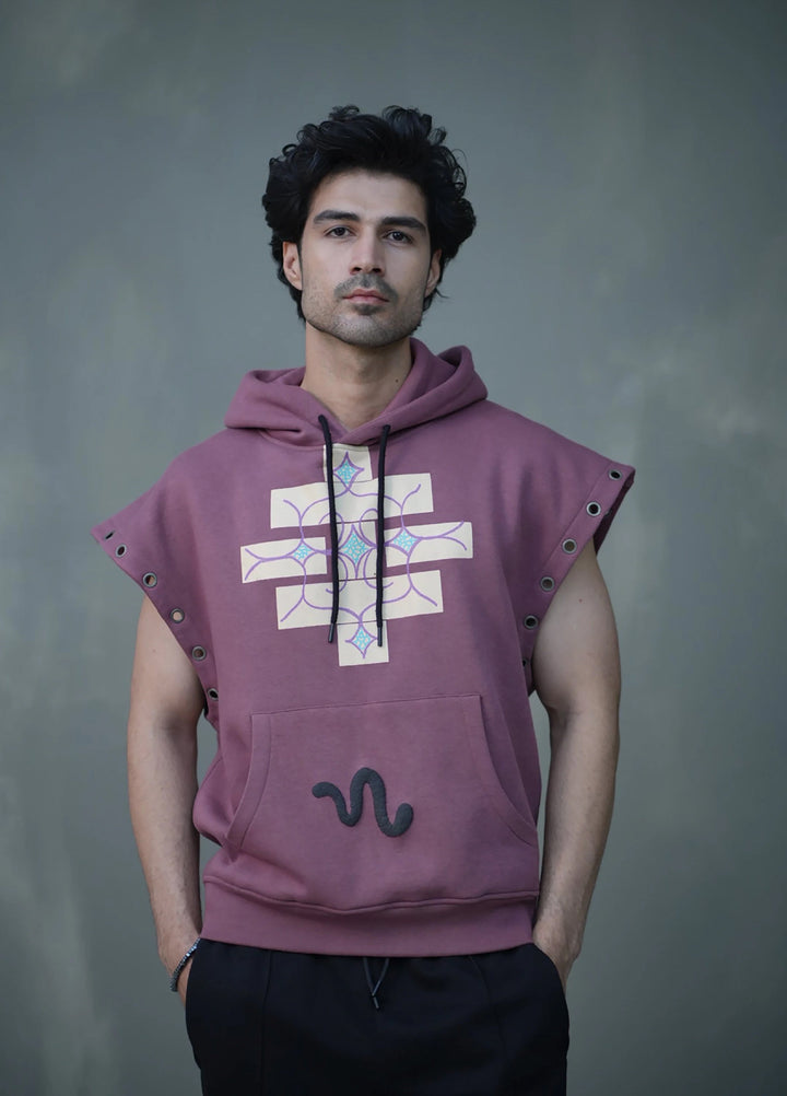 Movement Unisex Western 1 Piece Printed Fleece Mauve Modular Hoodie - Winter Collection