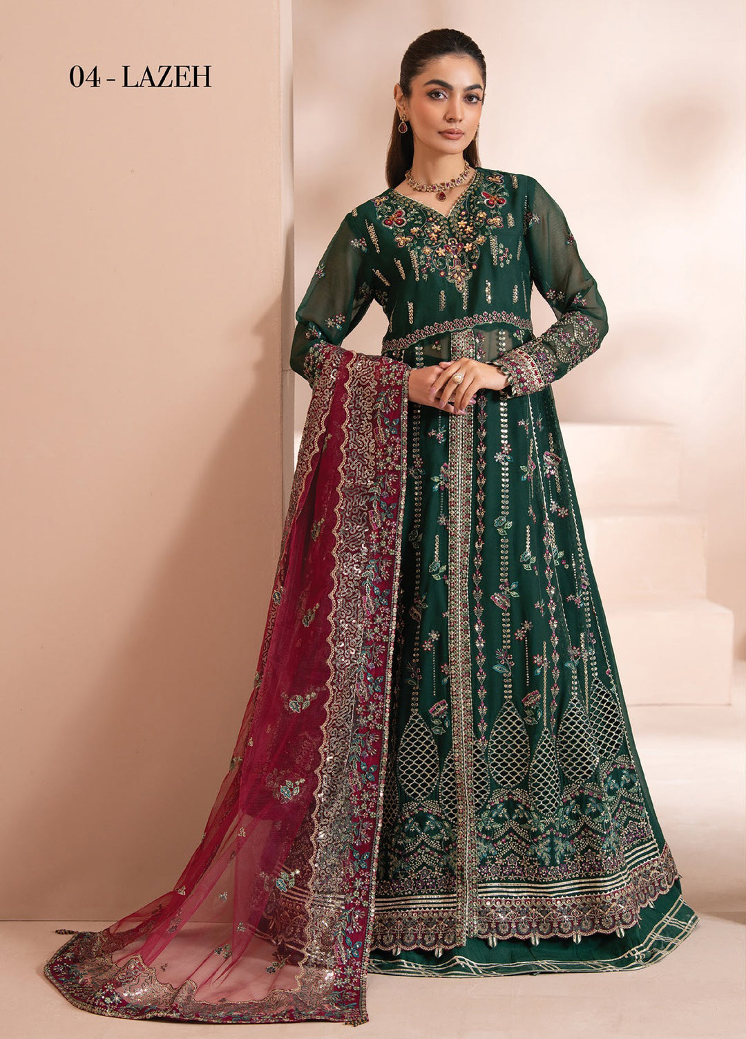 Zaeva by Xenia Formals Unstitched Embroidered Chiffon 3 Piece Suit XE26UZF 04-LAZEH - Festive Collection
