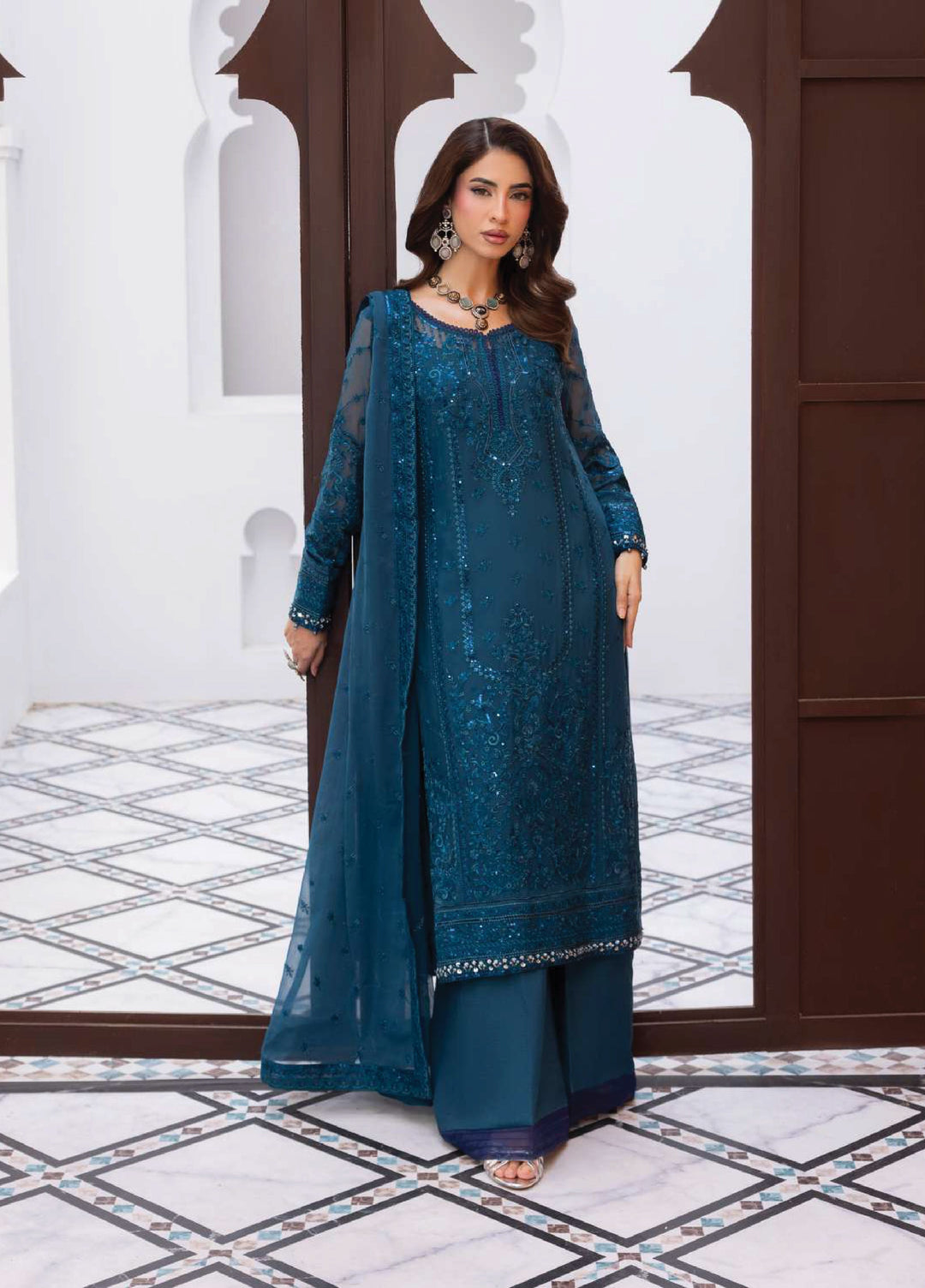 Maeri by Gulaal Unstitched Embroidered Chiffon 4 Piece Suit GL26UMC Mist D-45 - Festive Collection