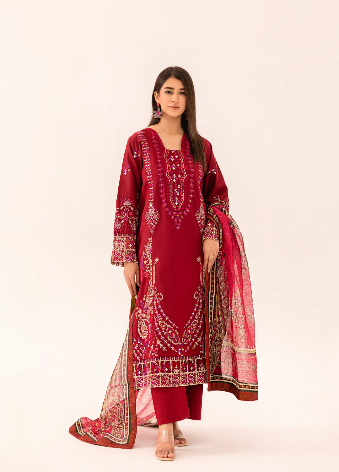 Gohor e Nayab by Ruby Suleiman Pret Lawn Suits 3 Piece Rose Rouge - Festive Collection