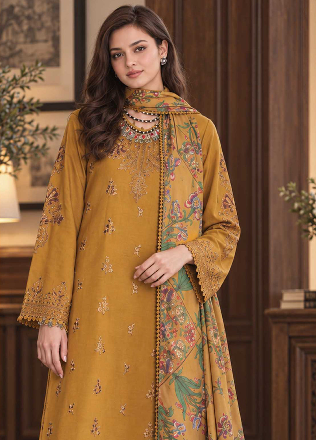 Noor by Saadia Asad Unstitched Embroidered Linen 3 Piece Suit SA26UNL D4 B - Winter Collection