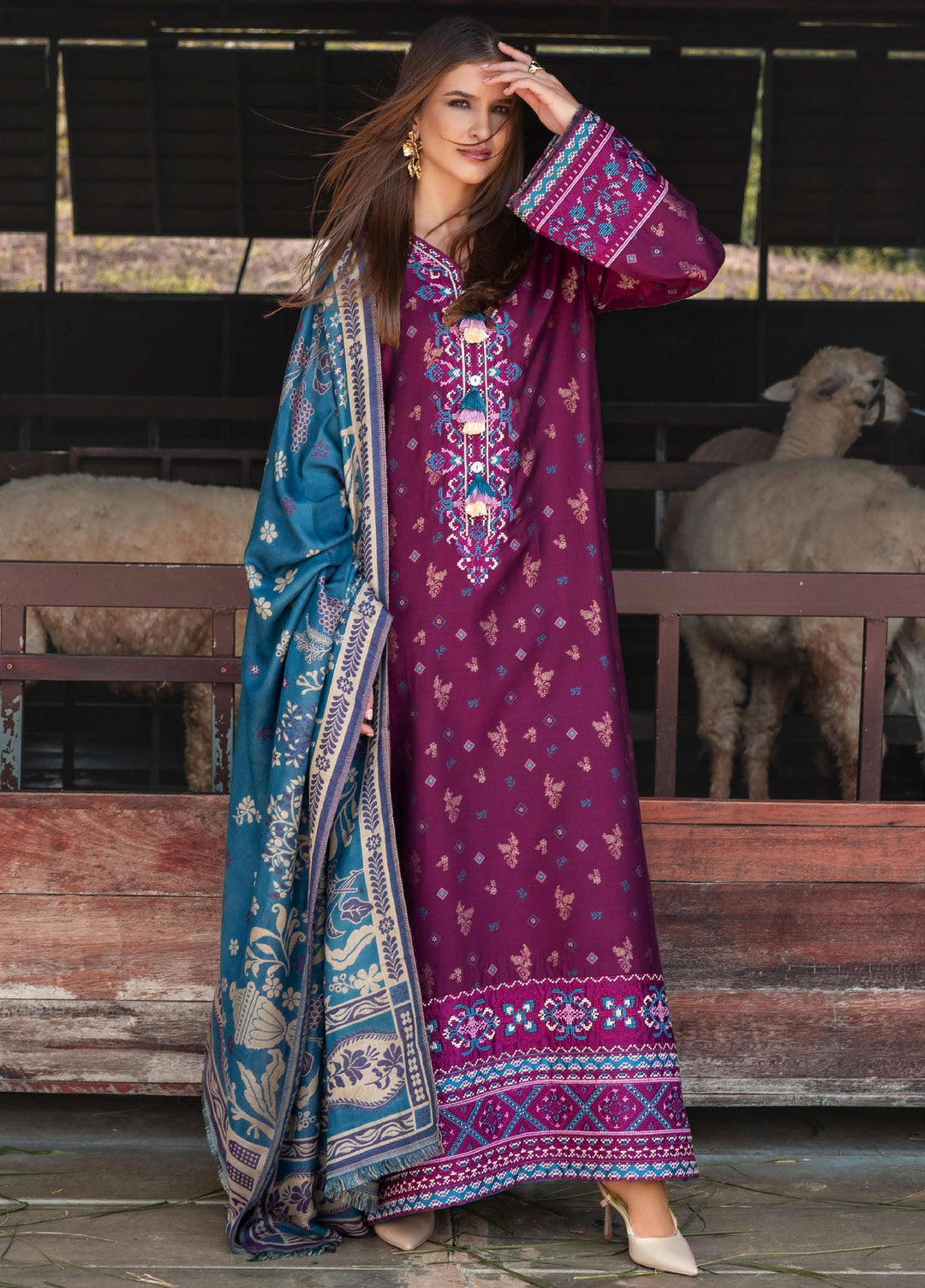 Mushq Broadway Under the Tuscan Sun Embroidered Viscose Suits Unstitched 3 Piece MQ25BT D-04 Florence Whisper - Winter Collection