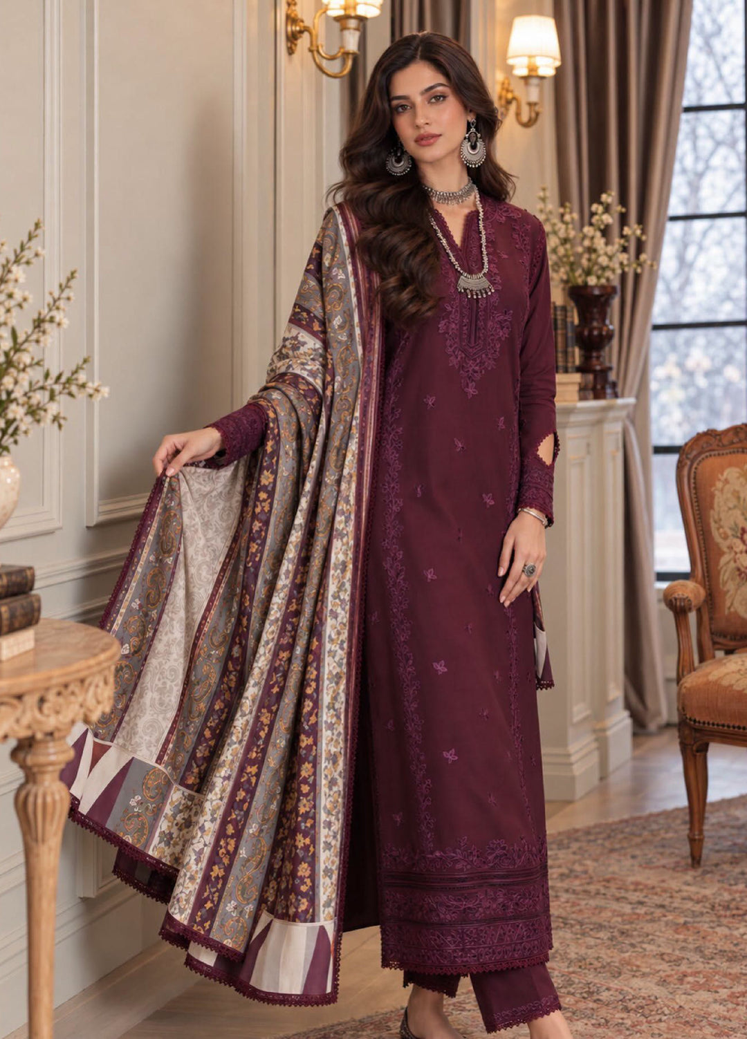 Noor by Saadia Asad Unstitched Embroidered Linen 3 Piece Suit SA26UNL D7 B - Winter Collection