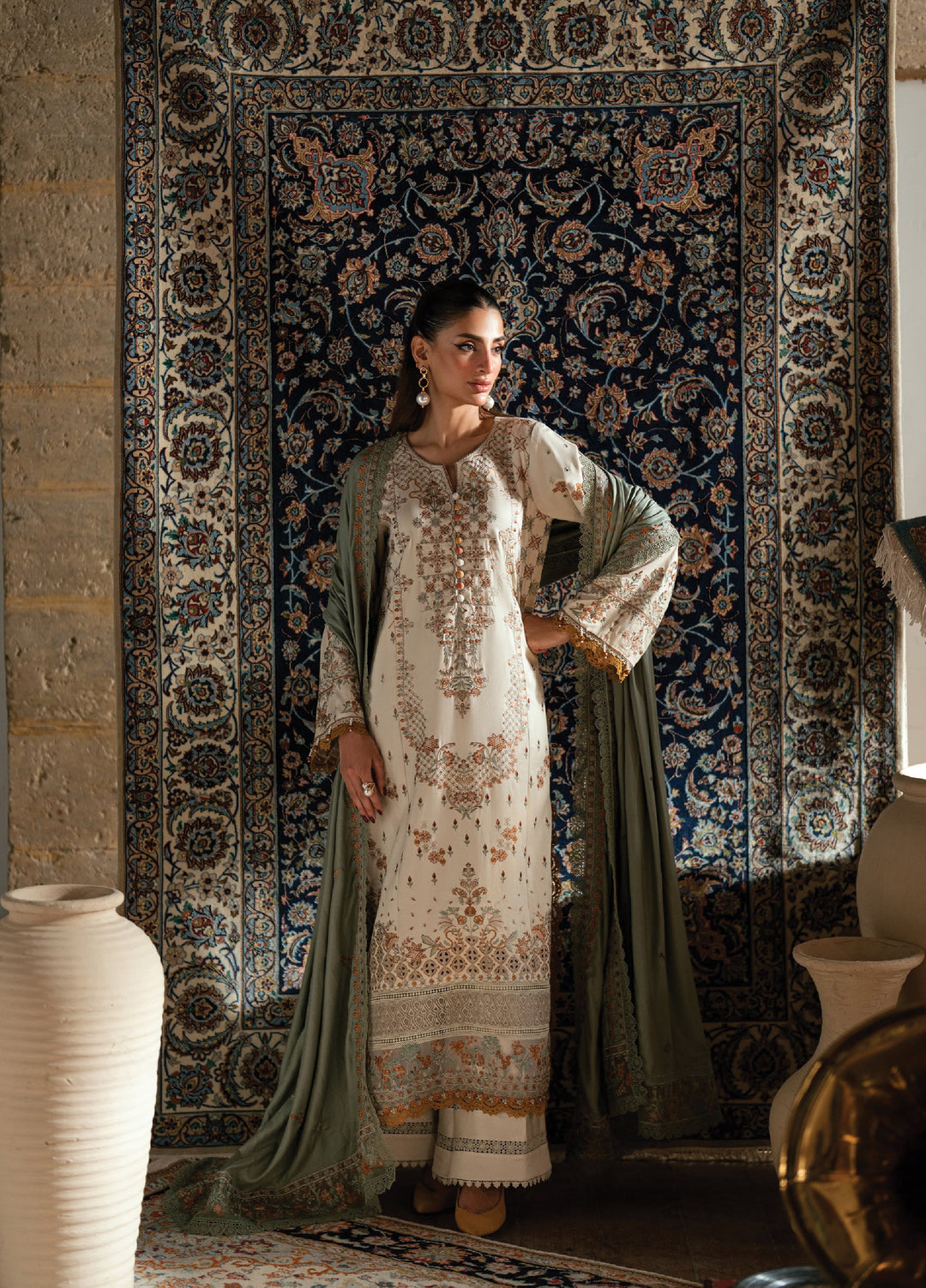 Shades Of Winter by Florent Unstitched Marina Twill Embroidered Suits 3 Piece FL25SW FL-1A - Winter Collection
