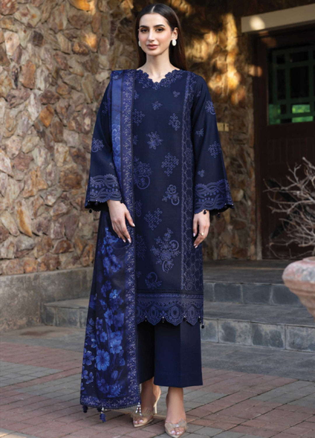 Eminence by Farasha Embroidered Khaddar Suits Unstitched 3 Piece FSH25FW D-05 Bluebell - Winter Collection