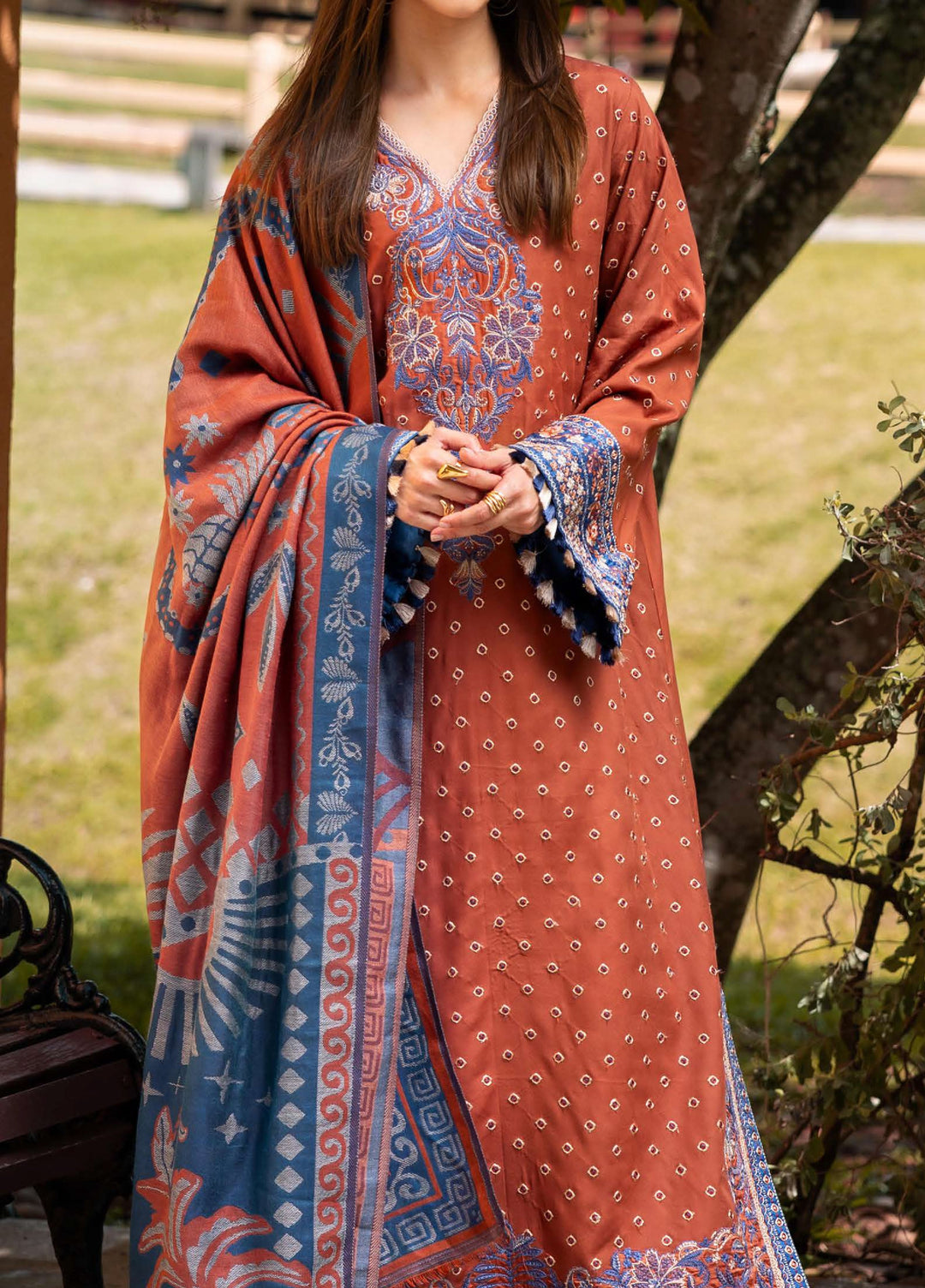 Mushq Broadway Under the Tuscan Sun Embroidered Cotton Suits Unstitched 3 Piece MQ25BT D-12 Whispers of Change - Winter Collection