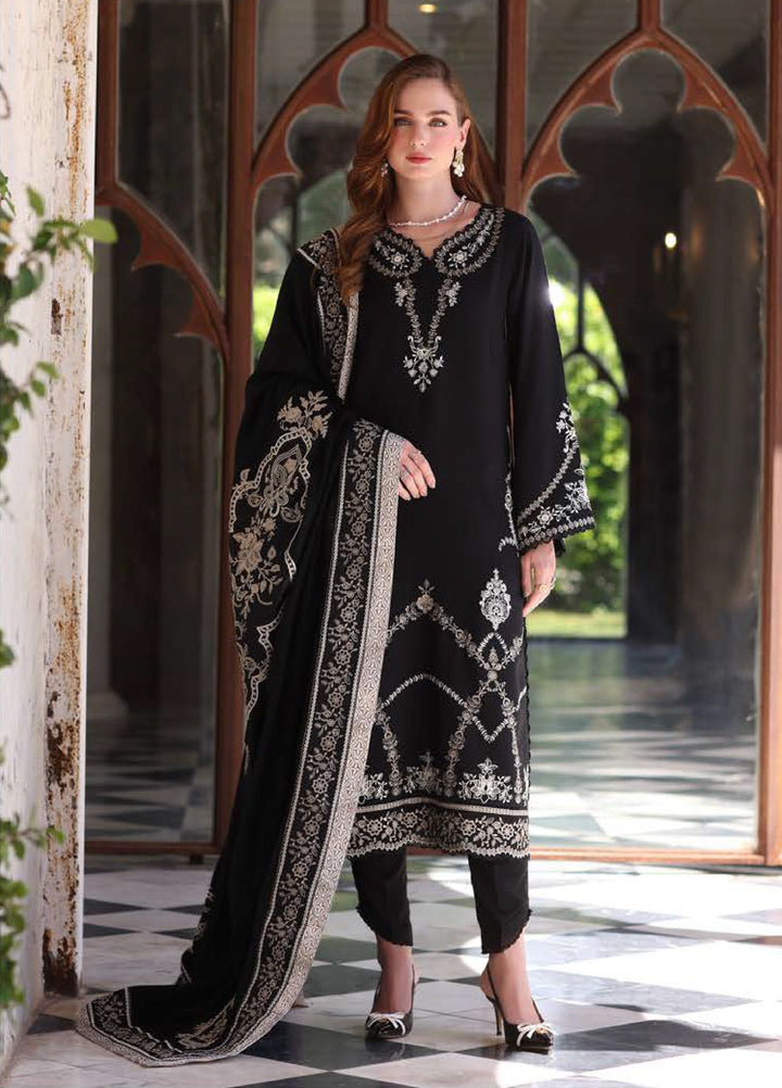 Noor by Saadia Asad Unstitched Linen Pashmina Shawl Embroidered Suits 3 Piece NSA25PW D7-Obsidian - Winter Collection