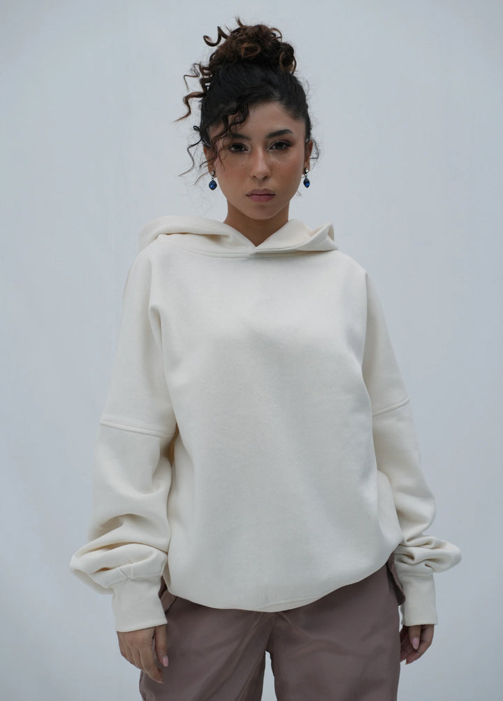 Movement Unisex Western 1 Piece Printed Fleece Tehreek Relaxed Hoodie Off-White - Winter Collection