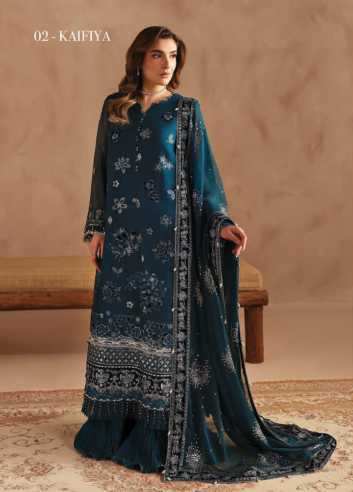 Neorah by Xenia Formals Unstitched Chiffon Embroidered 3 Piece Suit XE26UN D-2 KAIFIYA - Festive Collection