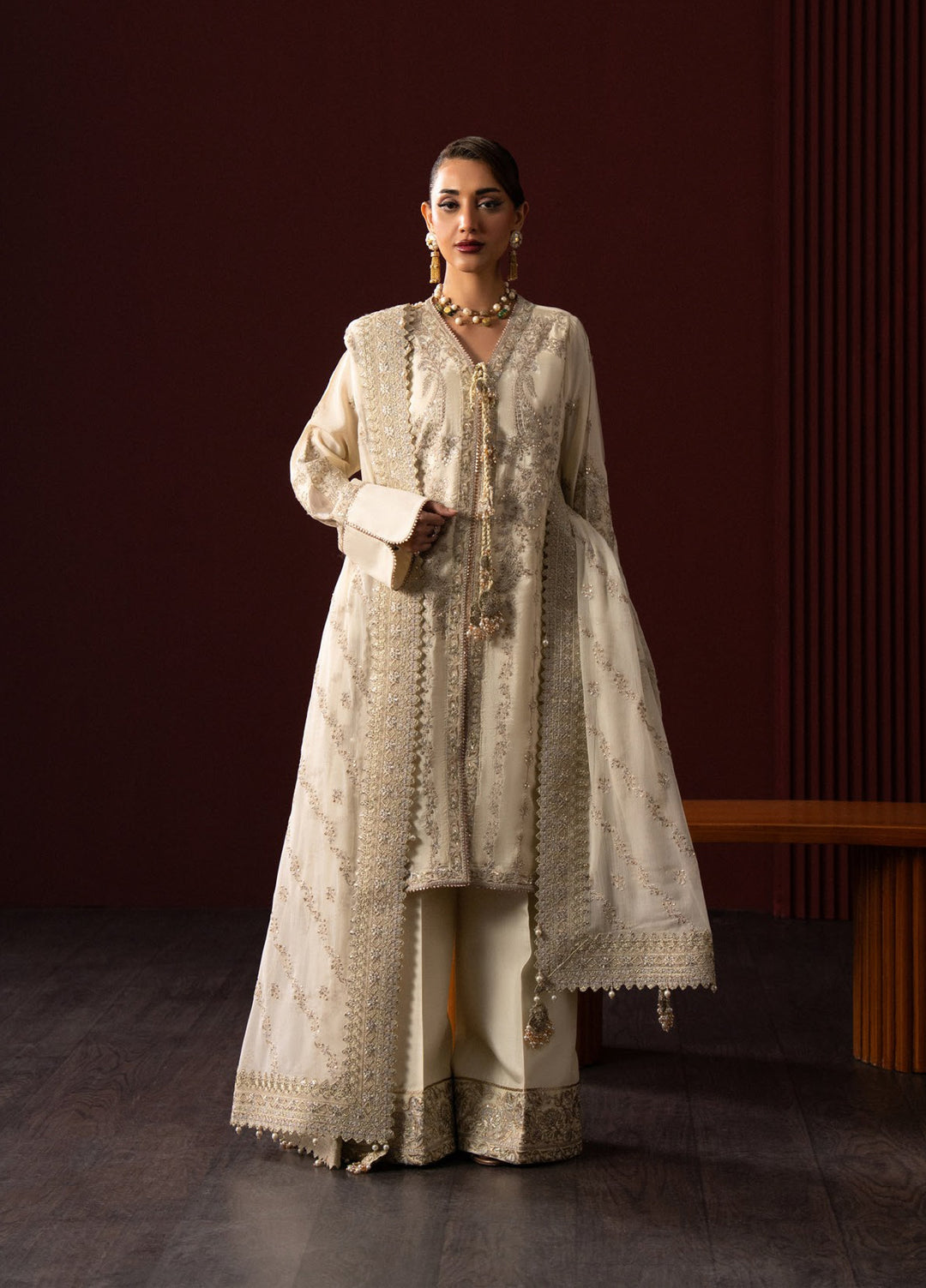 Lady by Aik Atelier Unstitched Tussar Silk Embroidered Suits 3 Piece AIK25L D-01 AIK25L - Festive Collection