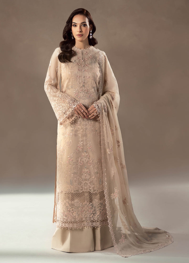 Afsanah by Lavish Premium Unstitched Chiffon Embroidered Suits 3 Piece LV25AC CHAMPAGNE BLOSSOM-02 - Festive Collection