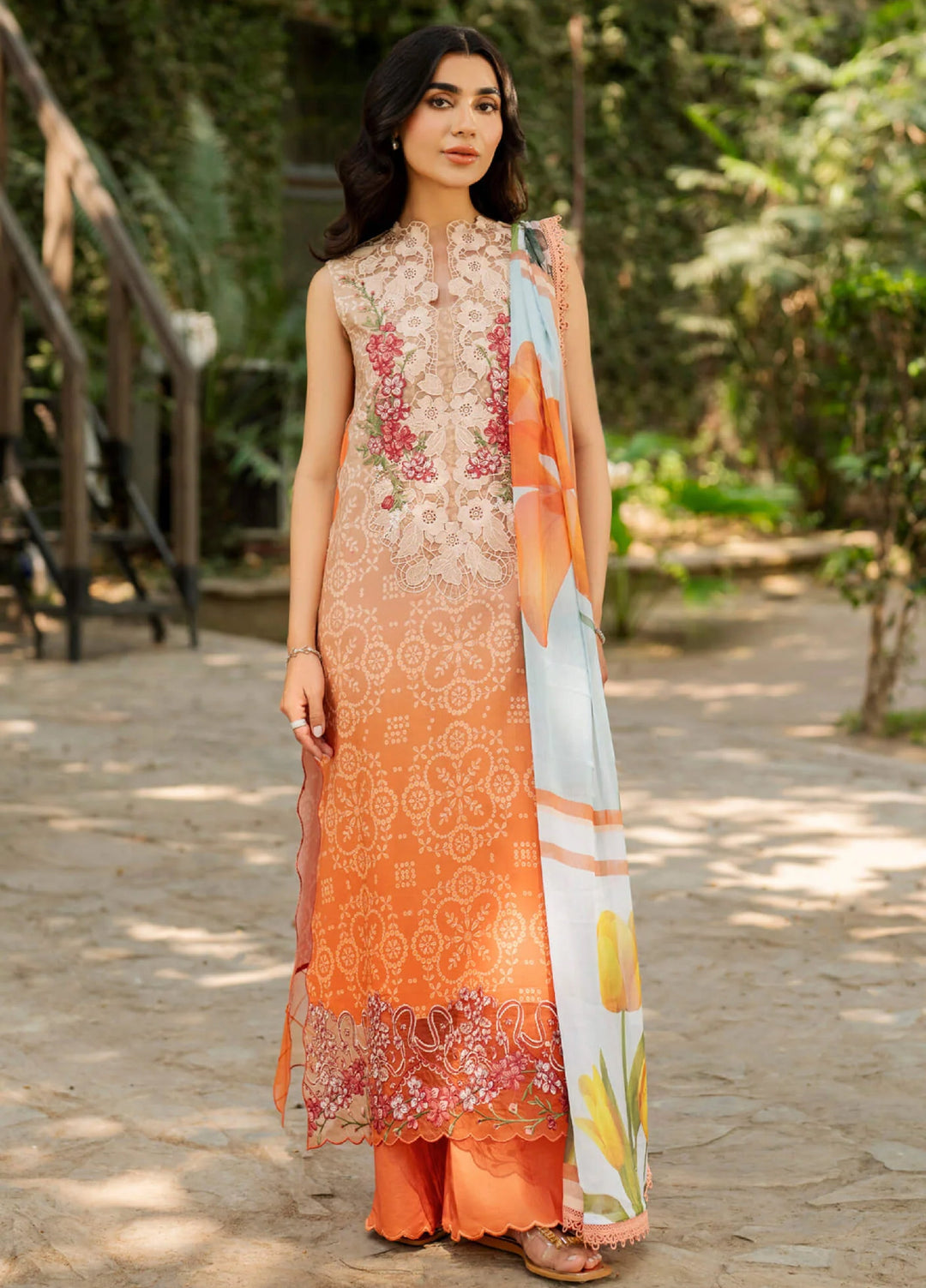 Meraki by Asifa and Nabeel Unstitched Embroidered Lawn 3 Pcs Suit AN26UM MSSL-02  Peach Sorbet - Summer