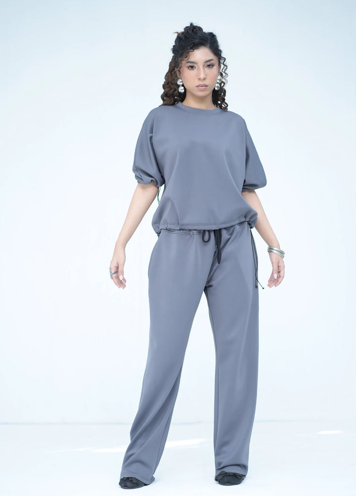 Movement Unisex Western 1 Piece Printed Fluid Fall  Tehreek Cord-Set Grey - Winter Collection