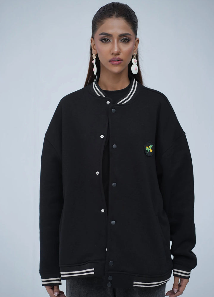 Movement Unisex Western 1 Piece Printed Fleece Tehreek Varsity Jacket Black - Winter Collection