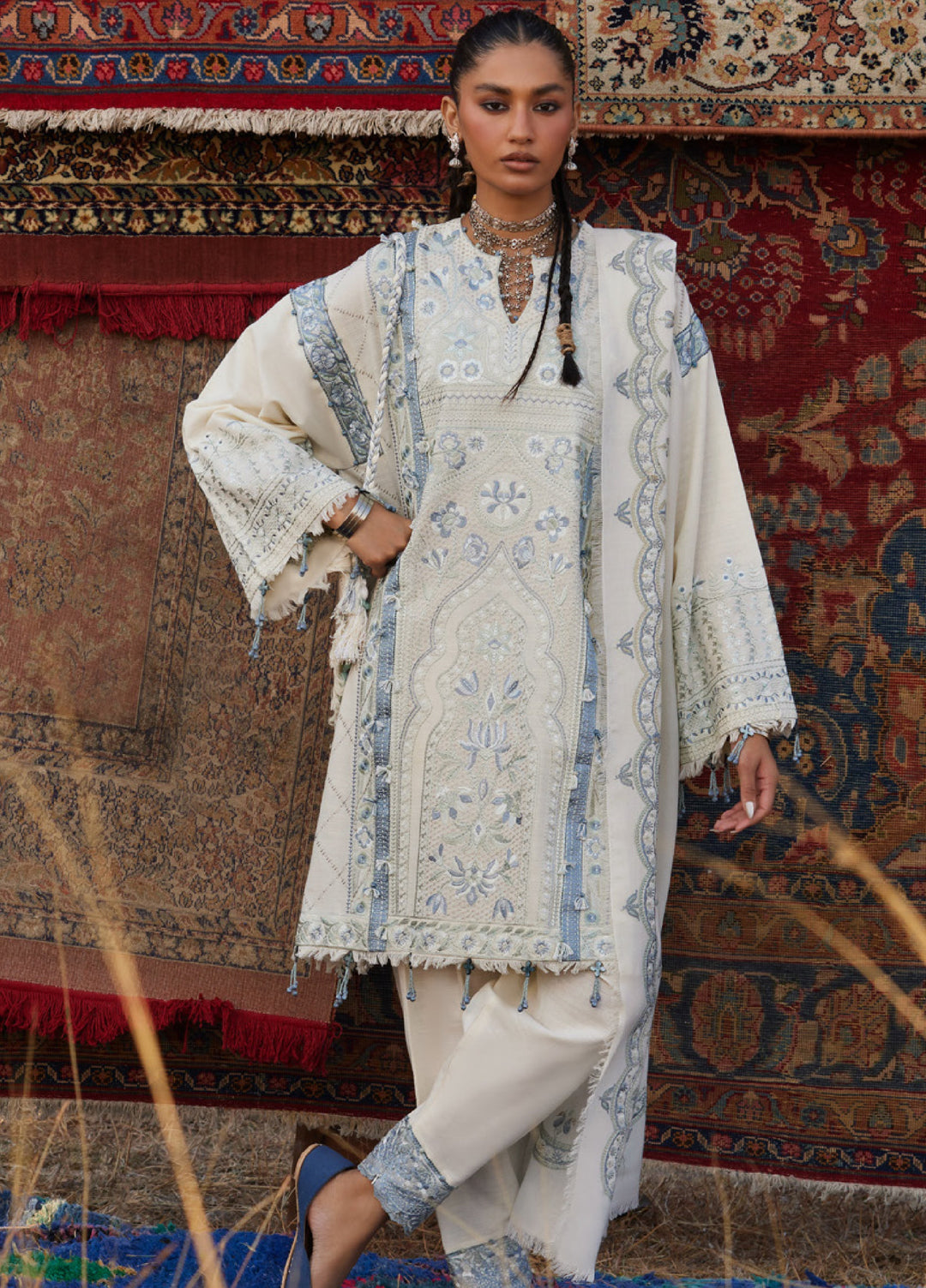 Zaha by Khadija Shah Unstitched Khaddar Embroidered Suits 3 Piece ZL25KW LEILA ZW25-02 - Winter Collection