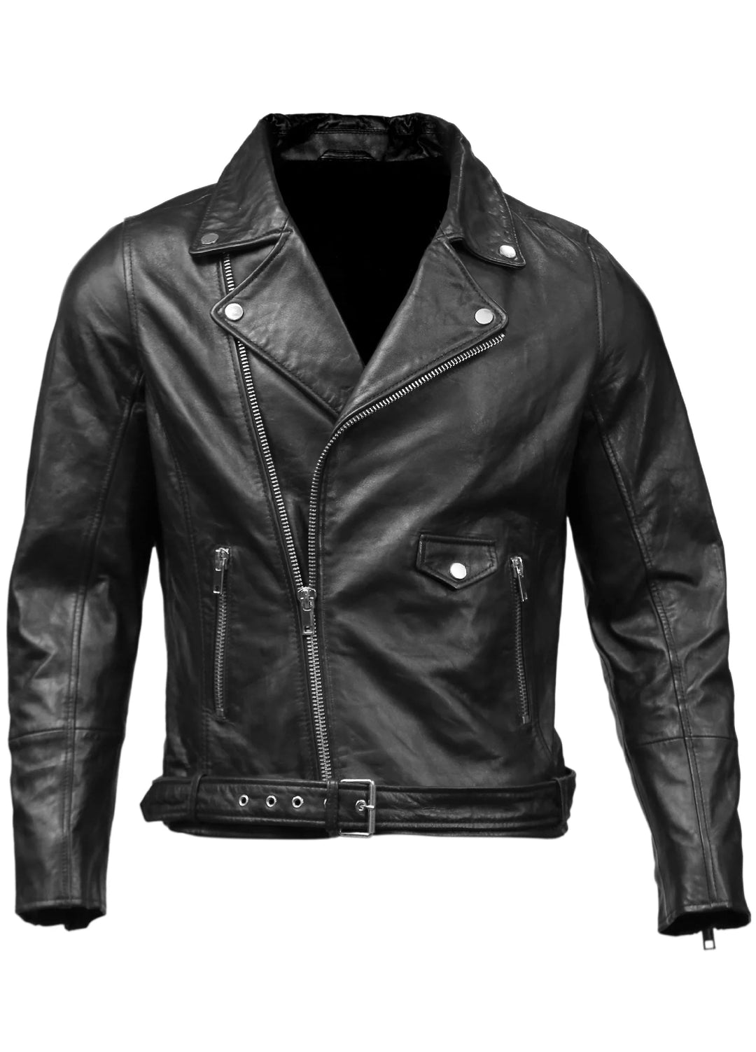 Biker Mens Leather Jacket-Black