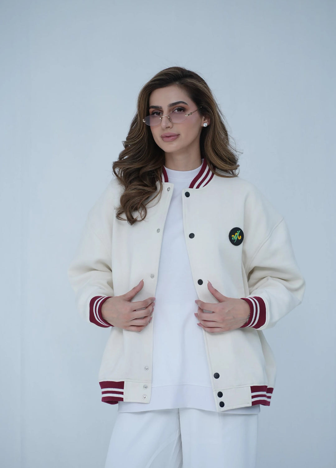 Movement Unisex Western 1 Piece Printed Fleece Tehreek Varsity Jacket Off-White - Winter Collection