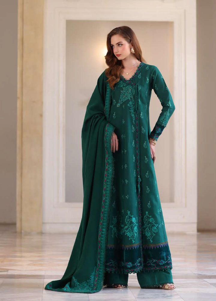 Noor by Saadia Asad Unstitched Khaddar Pashmina Shawl Embroidered Suits 3 Piece NSA25PW D2-Emerald Reverie - Winter Collection