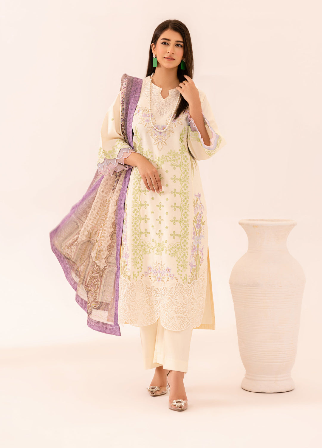 Gohor e Nayab by Ruby Suleiman Pret Lawn Suits 3 Piece Soft Ivory - Festive Collection