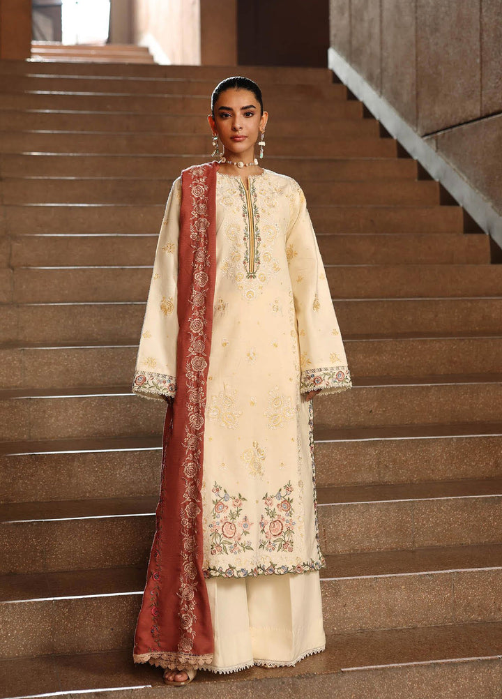 Rajbari Premium Unstitched Peach Winter Shawl Exclusive Embroidered Suits 3 Piece RB25PW D-11 - Winter Collection